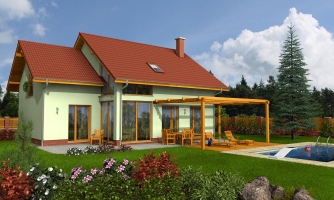 Geräumiges Haus mit Satteldach.
